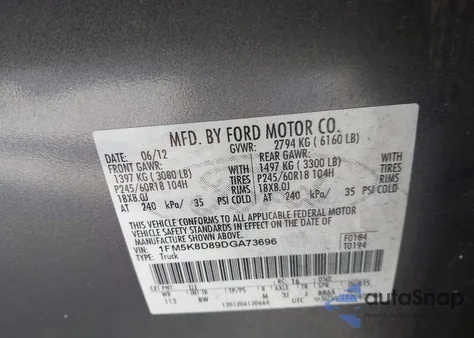 2013 Ford Explorer Xlt z USA, uszkodzony, nr VIN 1FM5K8D89DGA73696